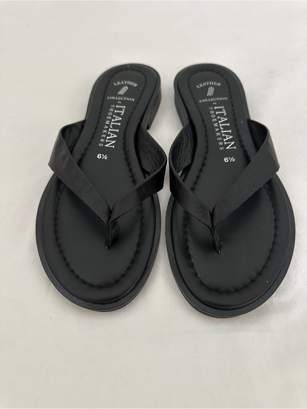 Italian Shoemakers Black Leather Thong Flip Sandals